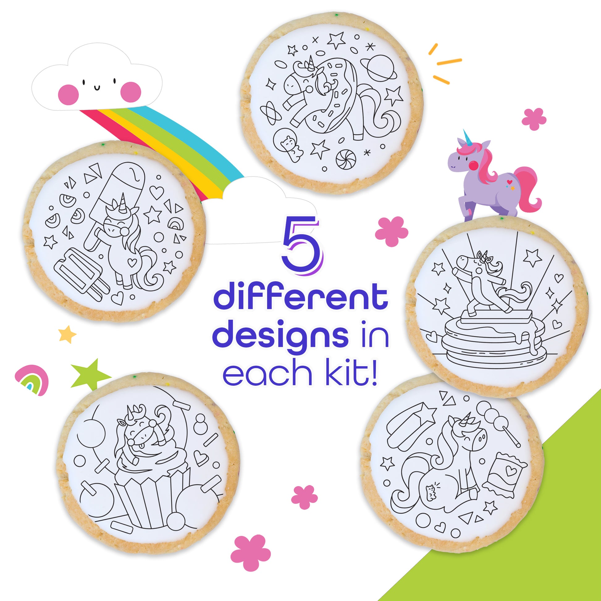 UNICORN 5 PACK COLOURING COOKIE KIT